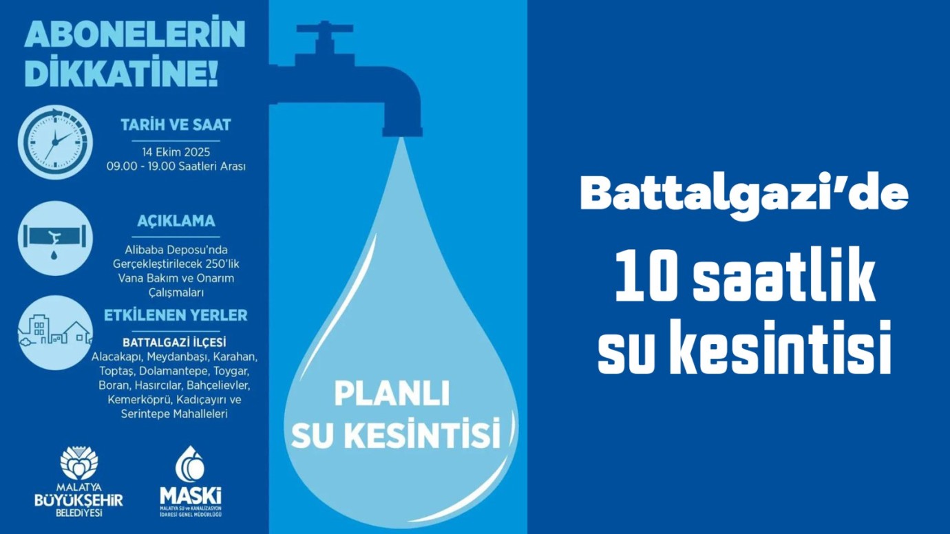 Battalgazi’de 12 Mahallede Planlı Su Kesintisi Uygulanacak