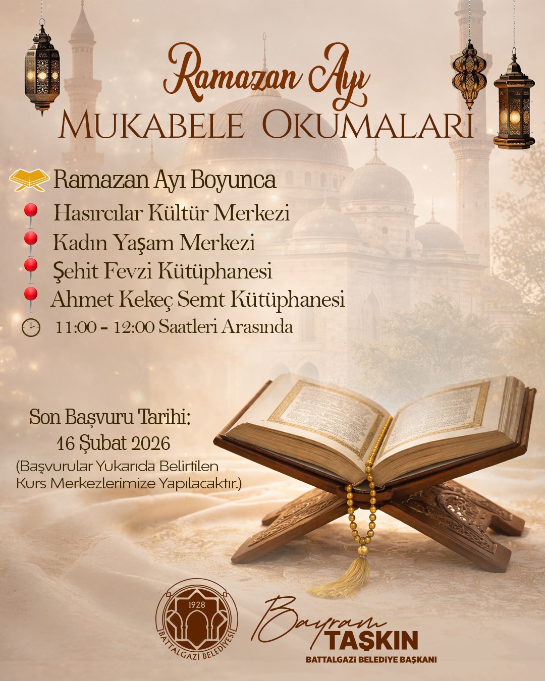Battalgazi’de Ramazan Ayı Mukabele Okumaları Başlıyor