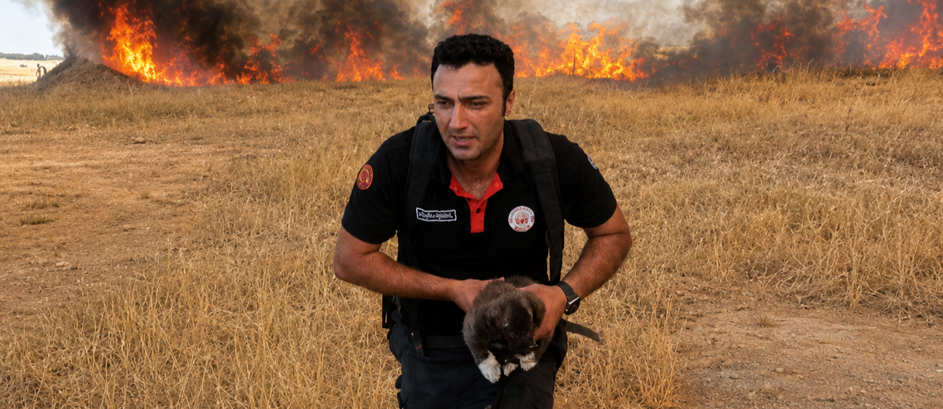 Yavru Köpeği Alevlerin Arasından Kurtardı!